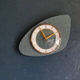 Vintage formica clock silent asymmetrical wall pendulum "Round golden green"