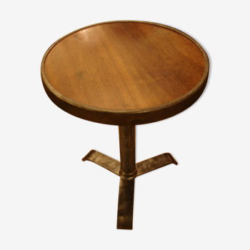 Table pedestal of polished steel and Walnut around 1950 Bistro