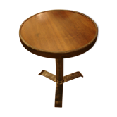 Table guéridon de bistrot en acier poli et bois de noyer vers 1950