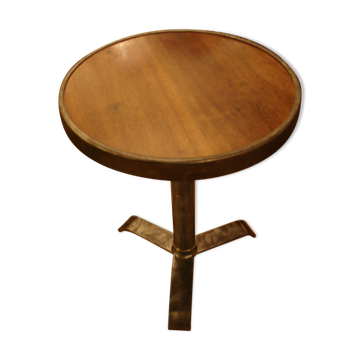 Bistro pedestal table in polished steel and walnut wood, circa 1950