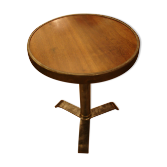 Table guéridon de bistrot en acier poli et bois de noyer vers 1950