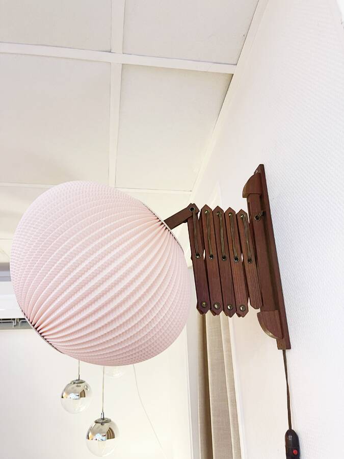 Scandinavian teak accordion wall lamp – 1960s cocoon shade