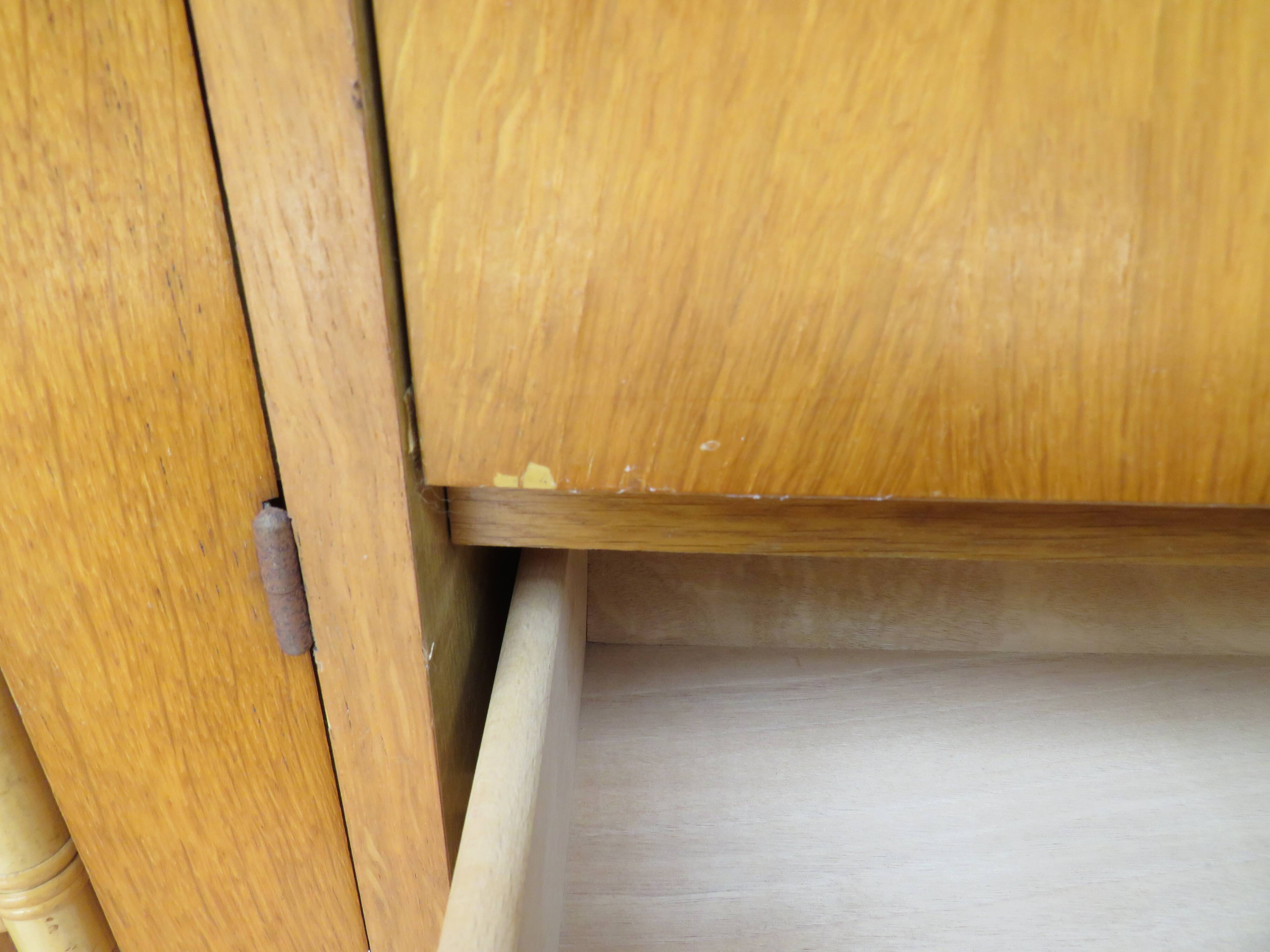 Wardrobe secretary child 60s wood and rattan feet compass