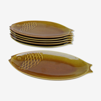 Set de 6 assiettes vintage en forme de poisson