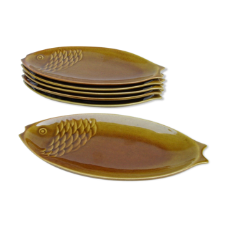 6 vintage fish-shaped plates