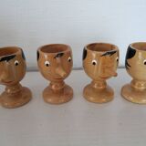 4 Pinocchio wooden egg cups Italy New