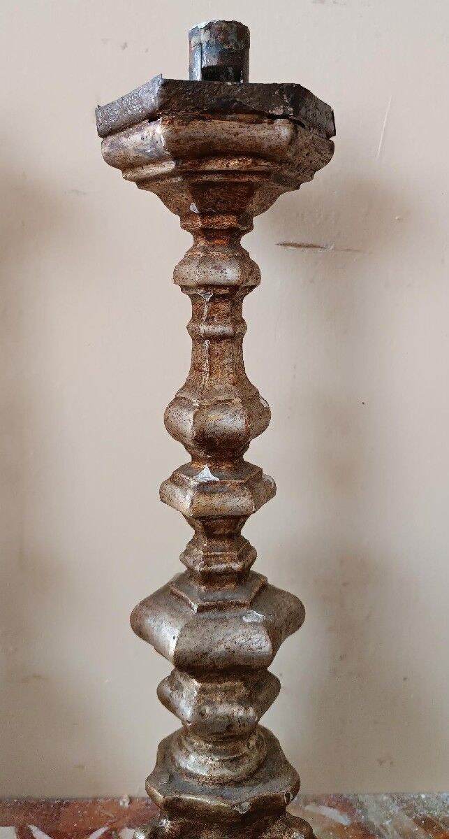 Pair of antique candlesticks from Italy, 18th century.