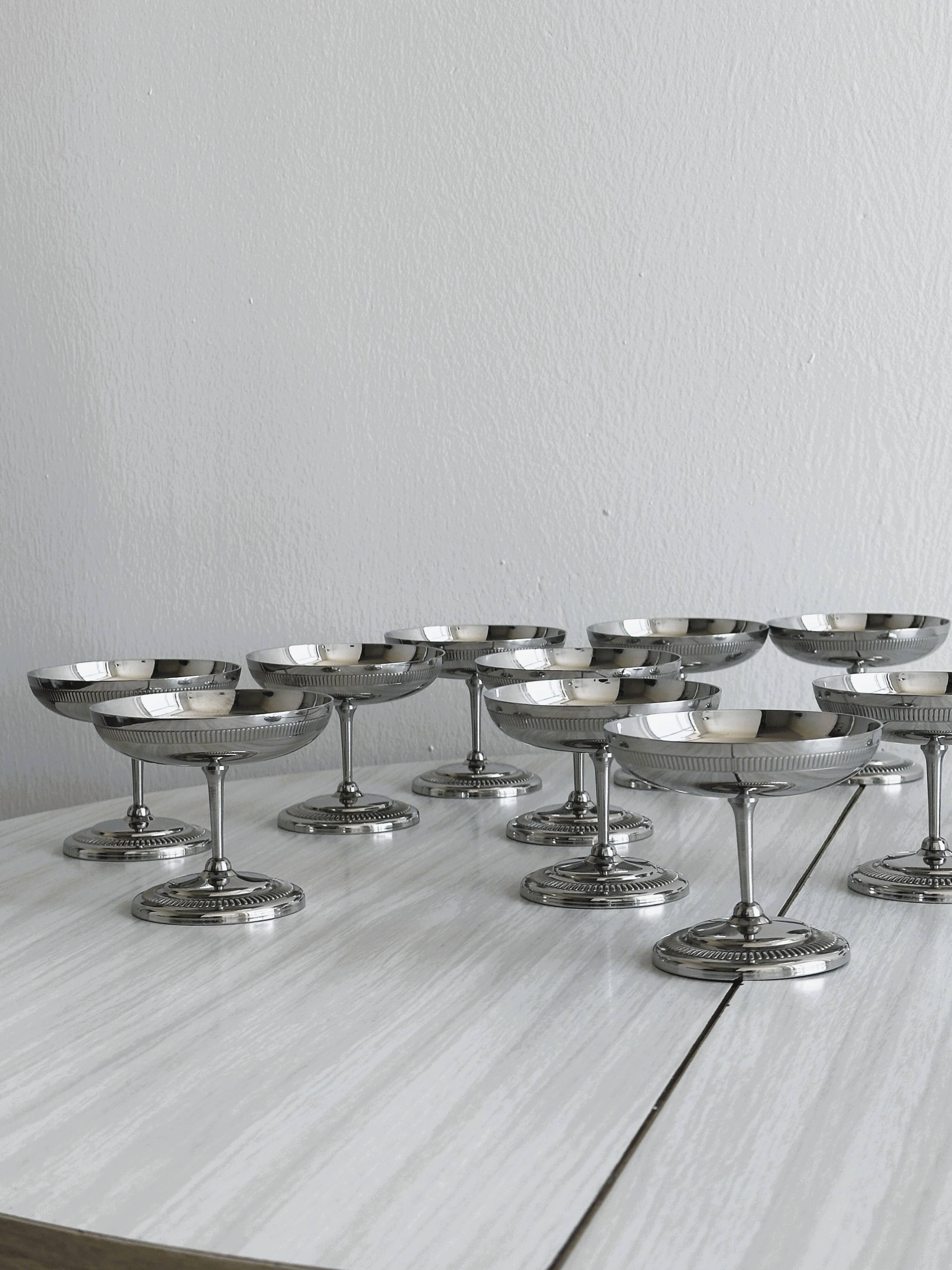 12 stainless steel footed bowls, Letang Remy style