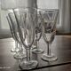 Lot de 6 flûtes à champagne vintage en verre gravé feuillage opaque