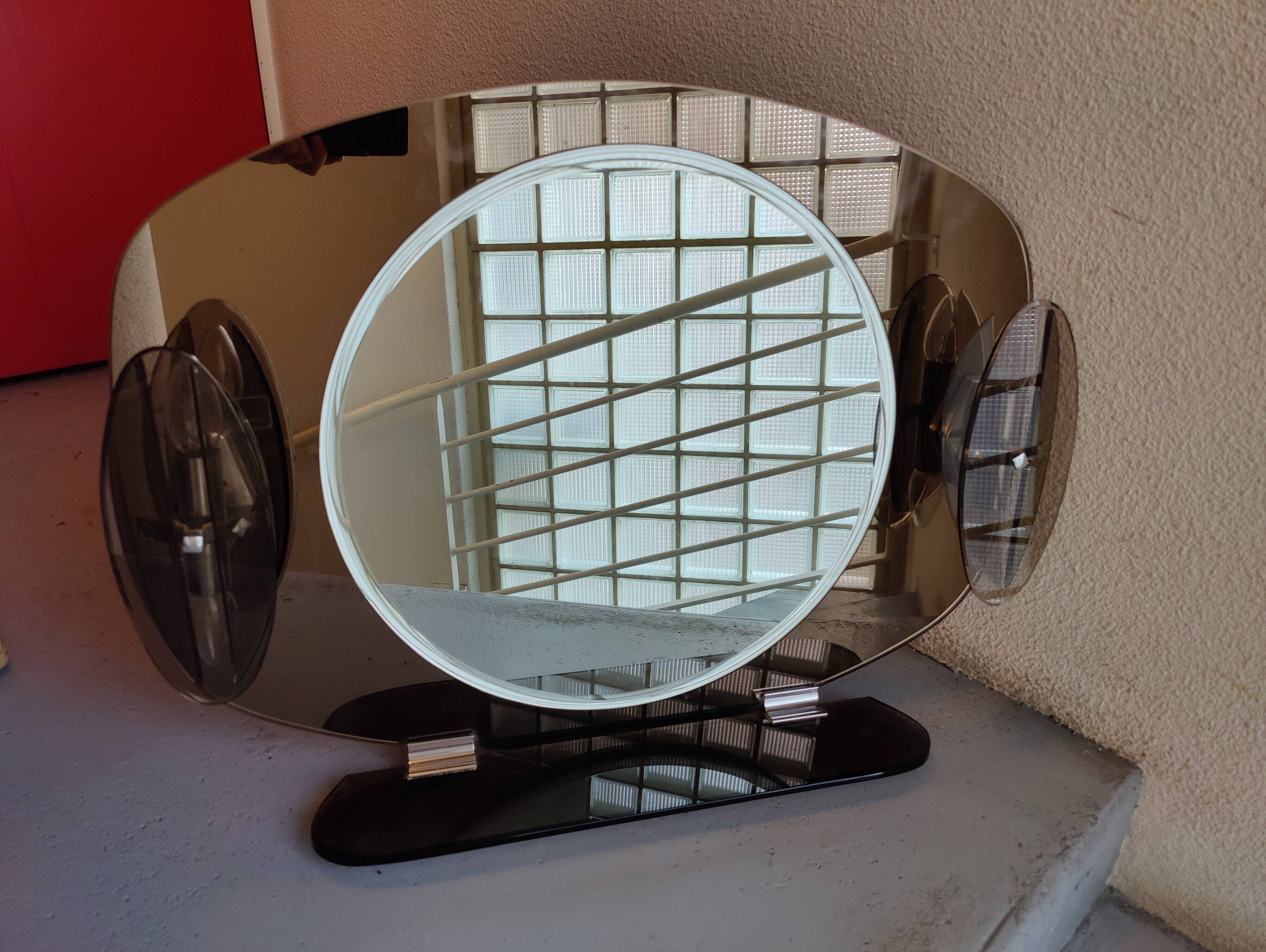 Smoked glass bathroom mirror, Italian design, 1980s