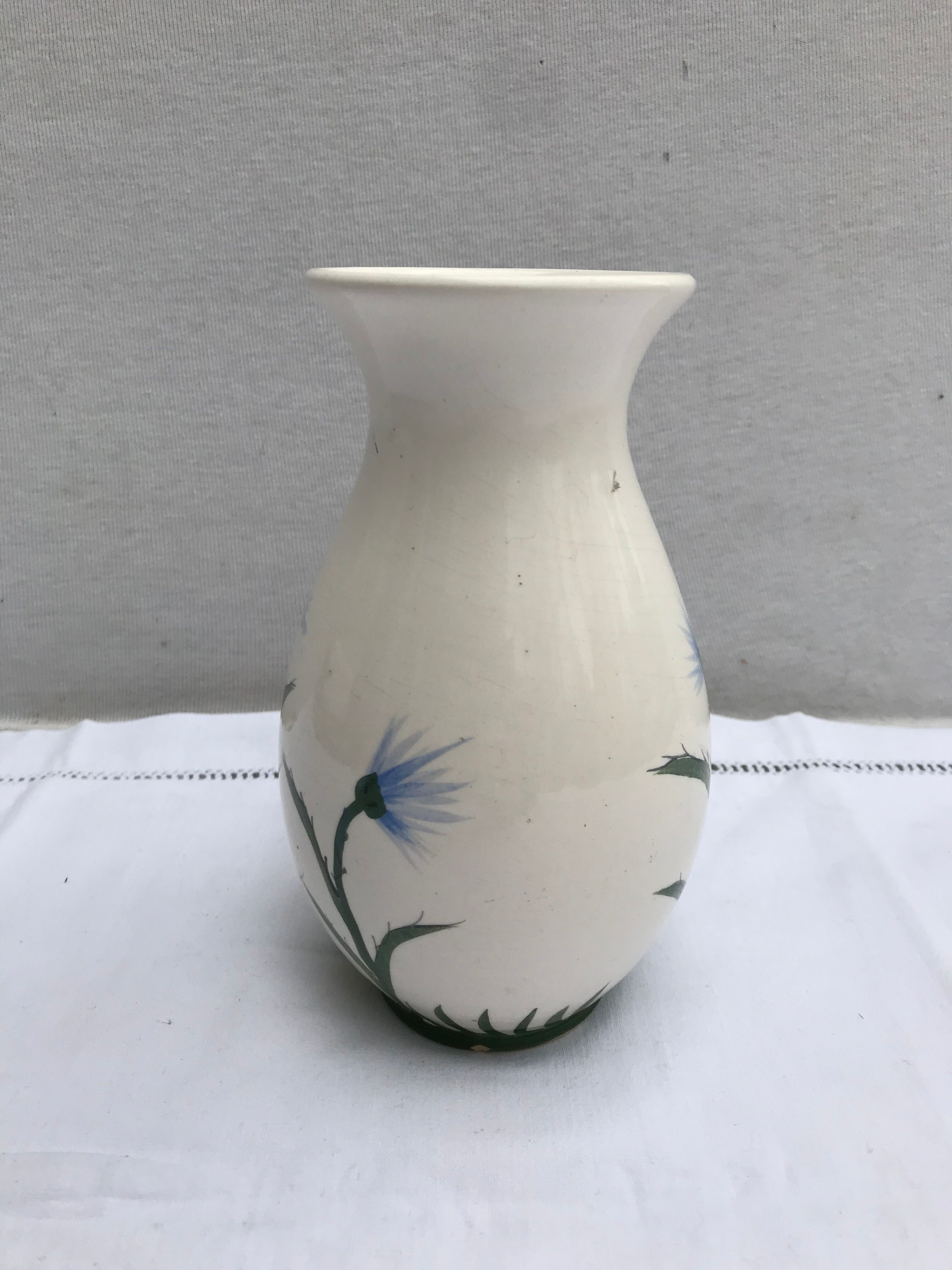 Ancient Vase CYPRUS Ceramics White Drawing Vintage Flowers