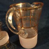 Carafe pichet et verre en cristal verre doree dorure ancien vintage