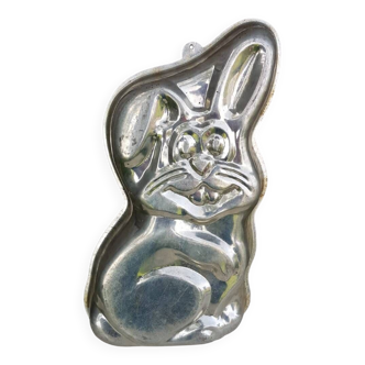 Old cake mold rabbit shape chrome metal vintage kitchen utensil #a678