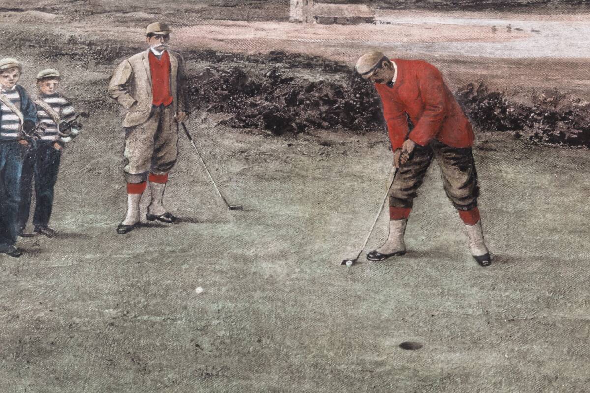 Colour lithograph, "The putting green" Golf, after Douglas Adams.