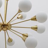 Mid-Century Modern Italian Brass and Glass Opaline Large Sputnik Chandelier