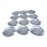 12 assiettes plates Arcoroc vintage en verre transparent figurant un poisson