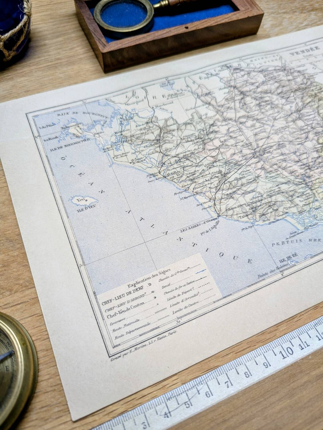 The Vendée, old map printed in 1889.