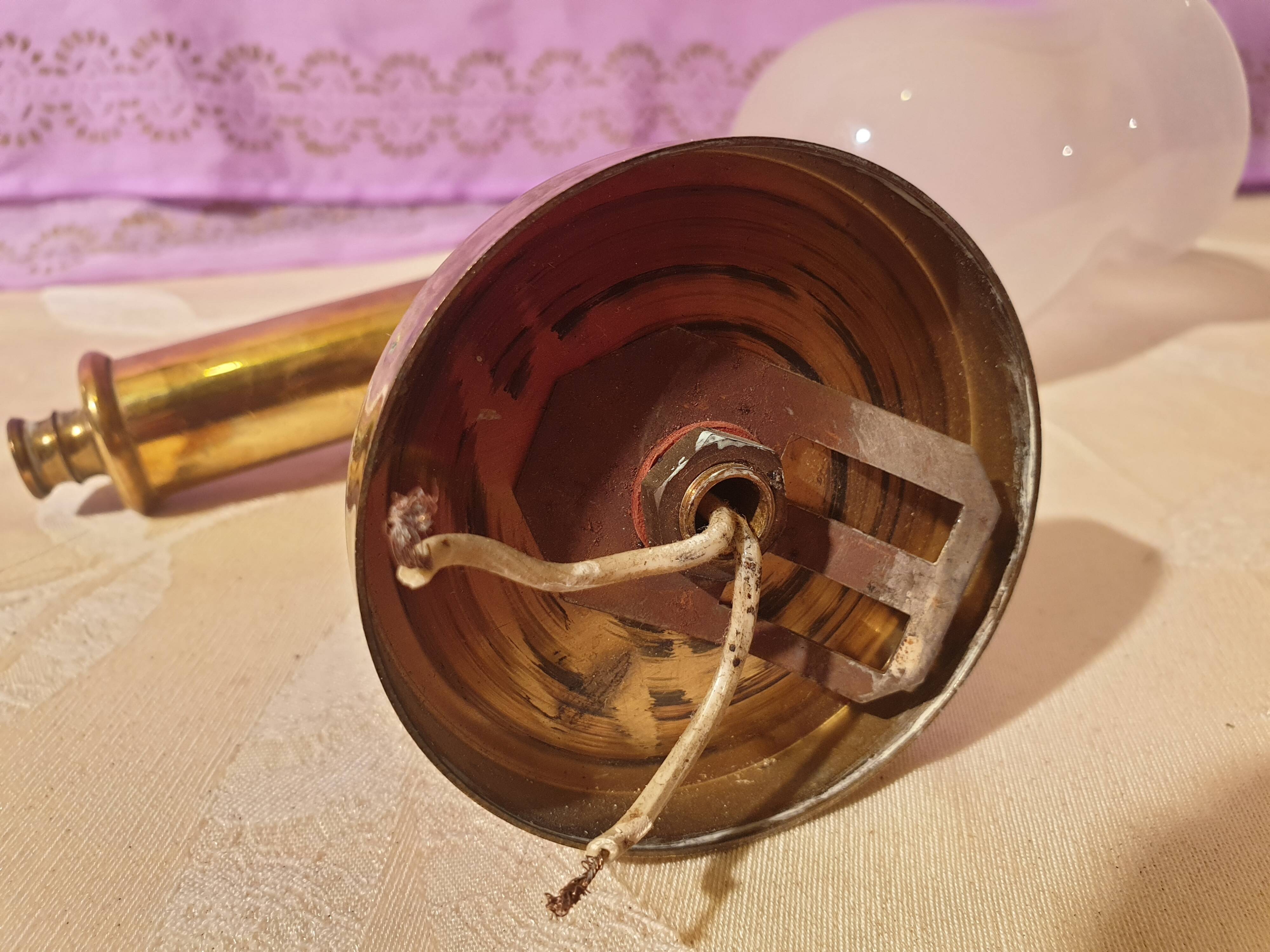 Pair of vintage design brass and opaline wall lights
