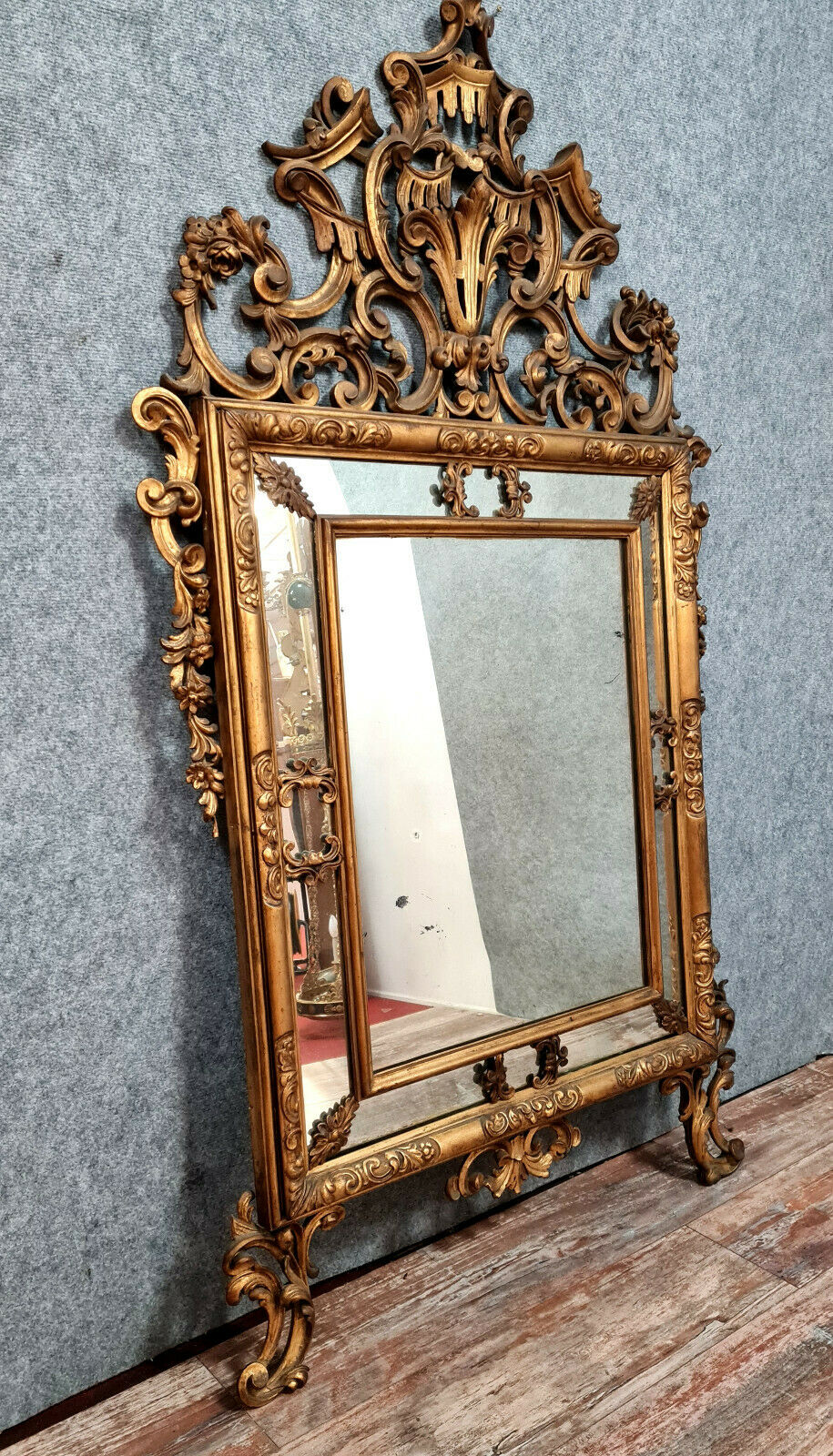 mirror Louis XV- Regency a pare closed in gilded wood around 1850-1880   166x93cm