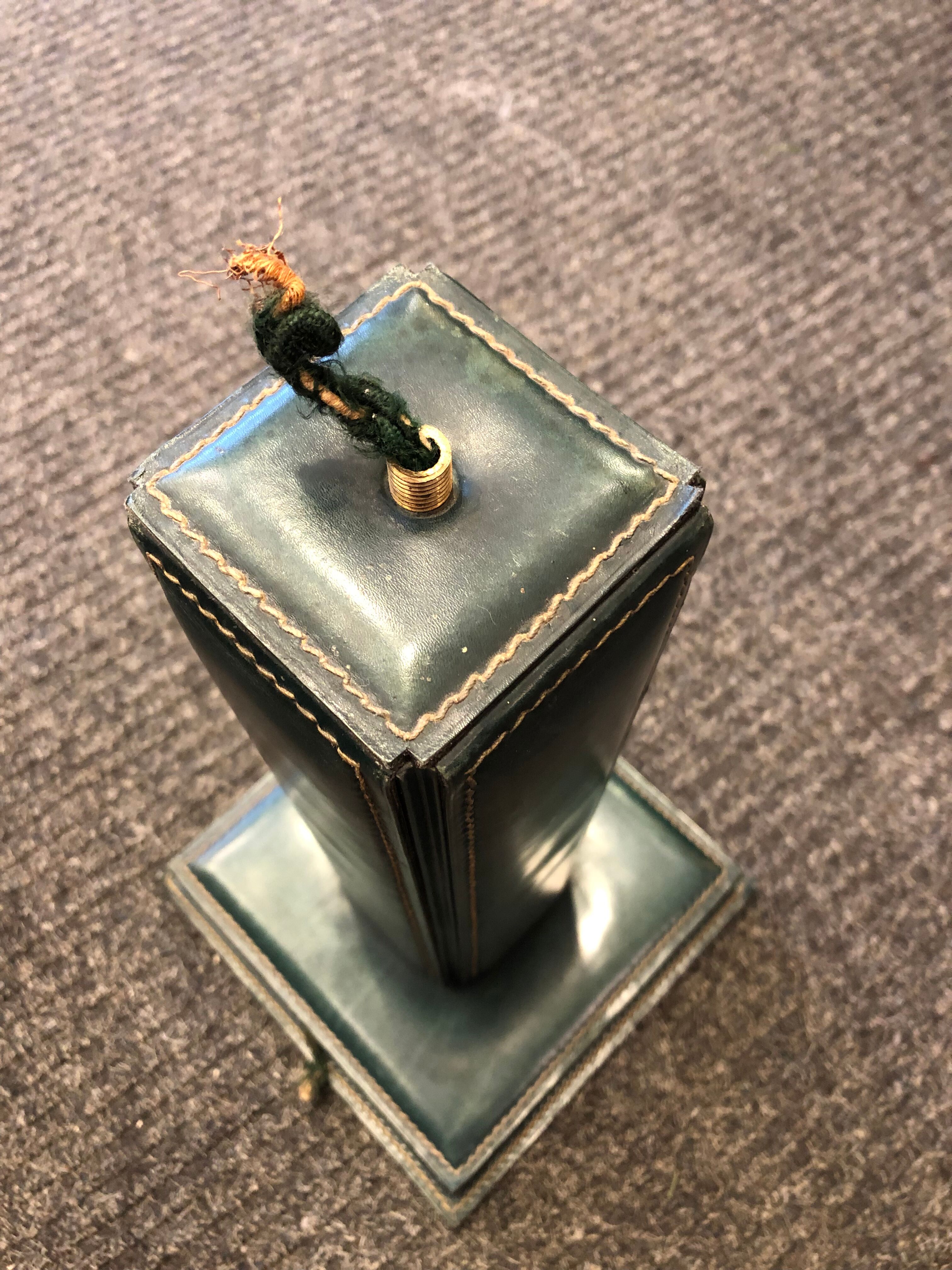 Green leather lamp base circa 1960