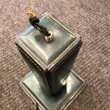 Pied de lampe en cuir vert vers 1960