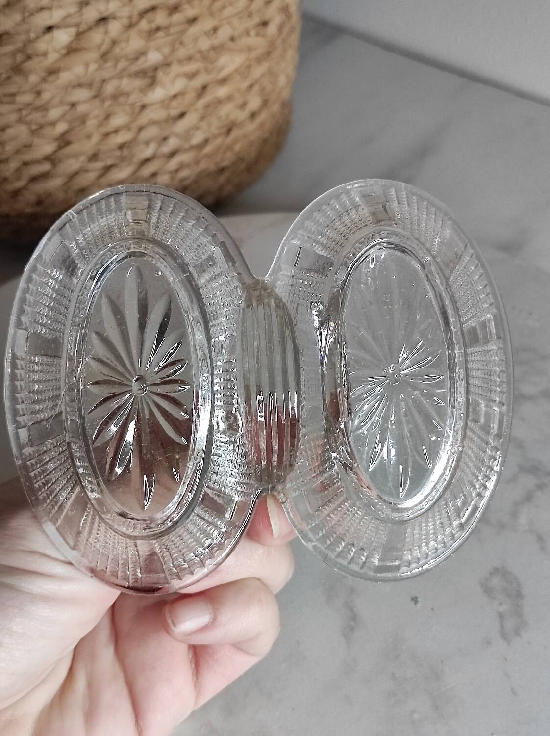 Antique molded glass salt and pepper shaker