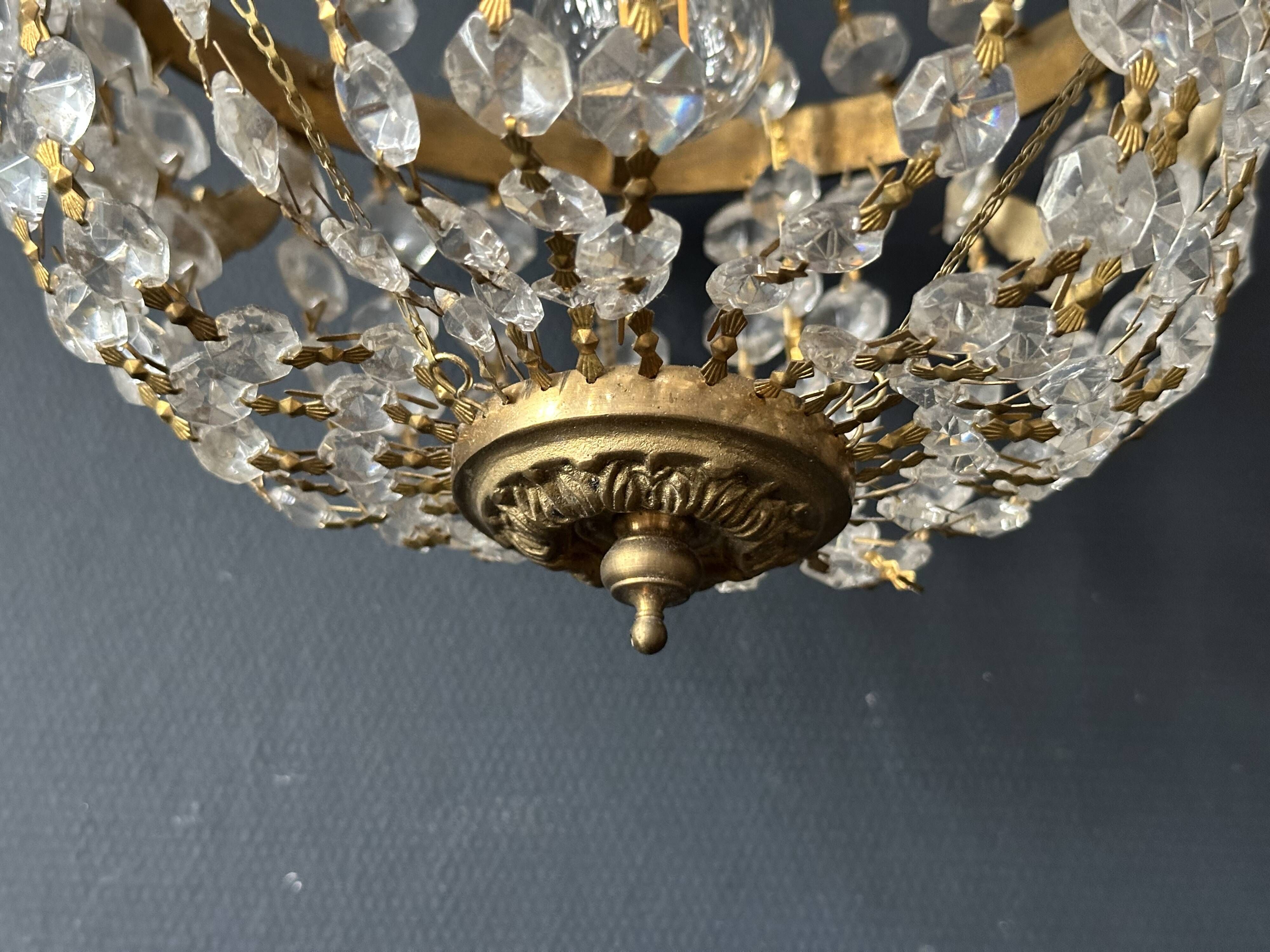 Golden bronze hot air balloon chandelier with glass pendants, mid-20th century.