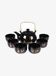 Japanese tea service, teapot and 6 cups, black, gold pattern.