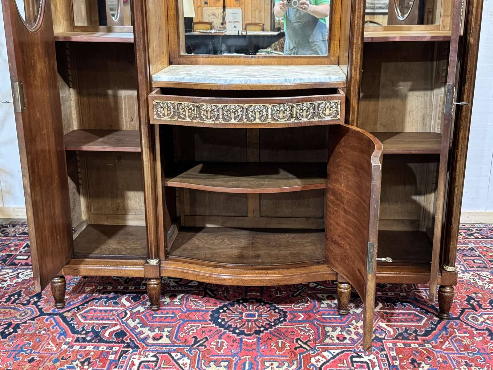 Art Deco buffet in mahogany, oak, and marble top.