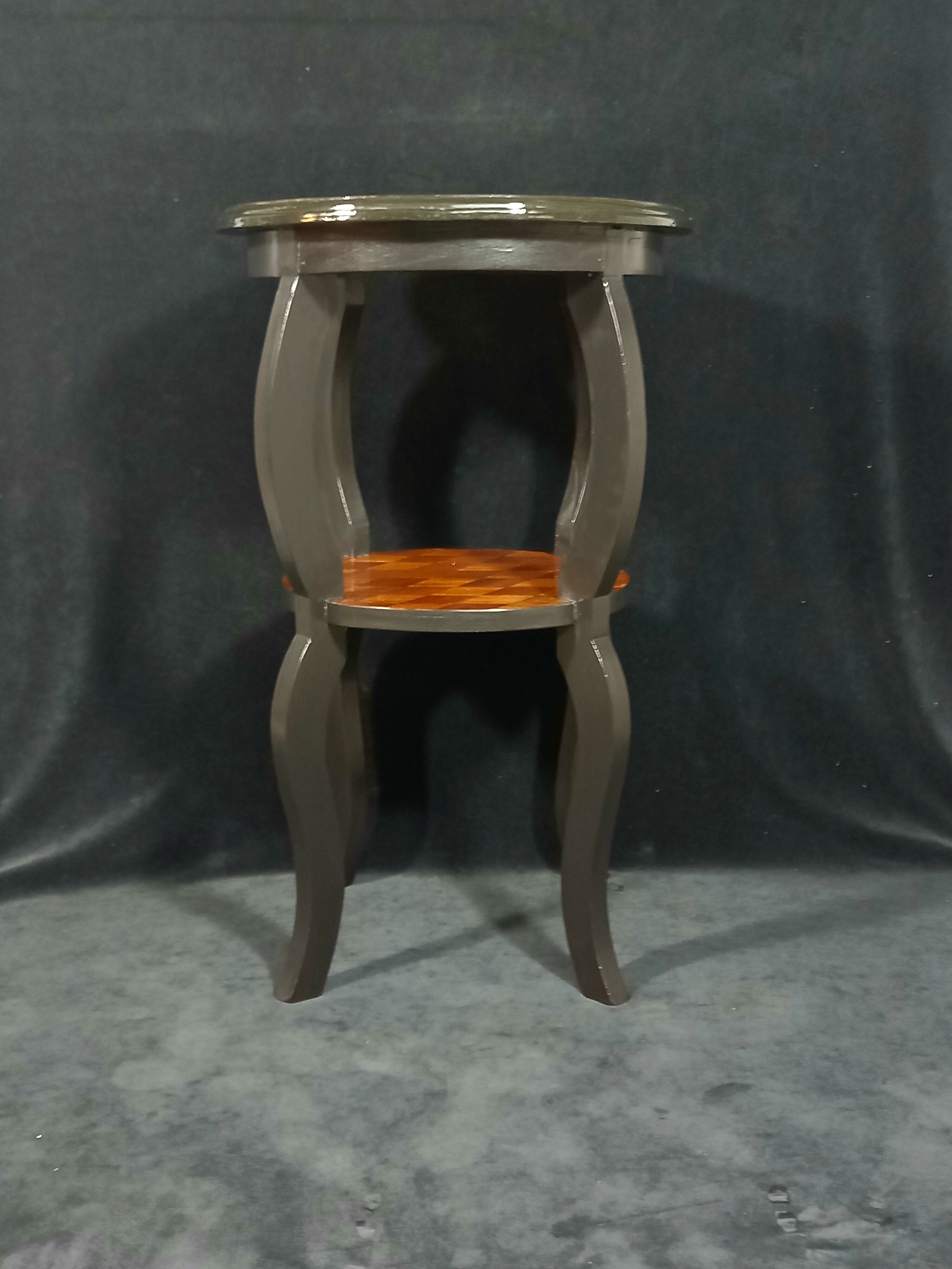 Old Side Table Redesigned with Mahogany Marquetry