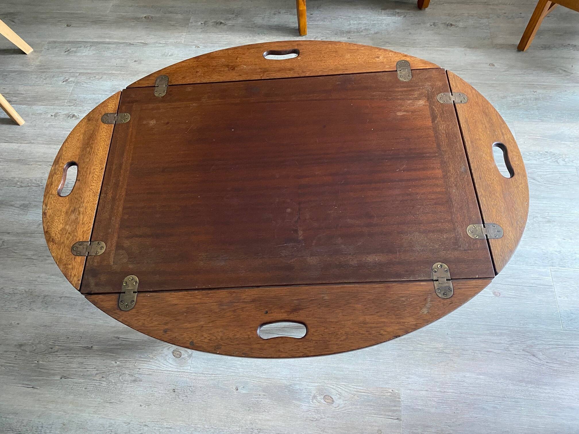 NAUTICAL STYLE FOLDING COFFEE TABLE WITH MAHOGANY BUTLER TOP