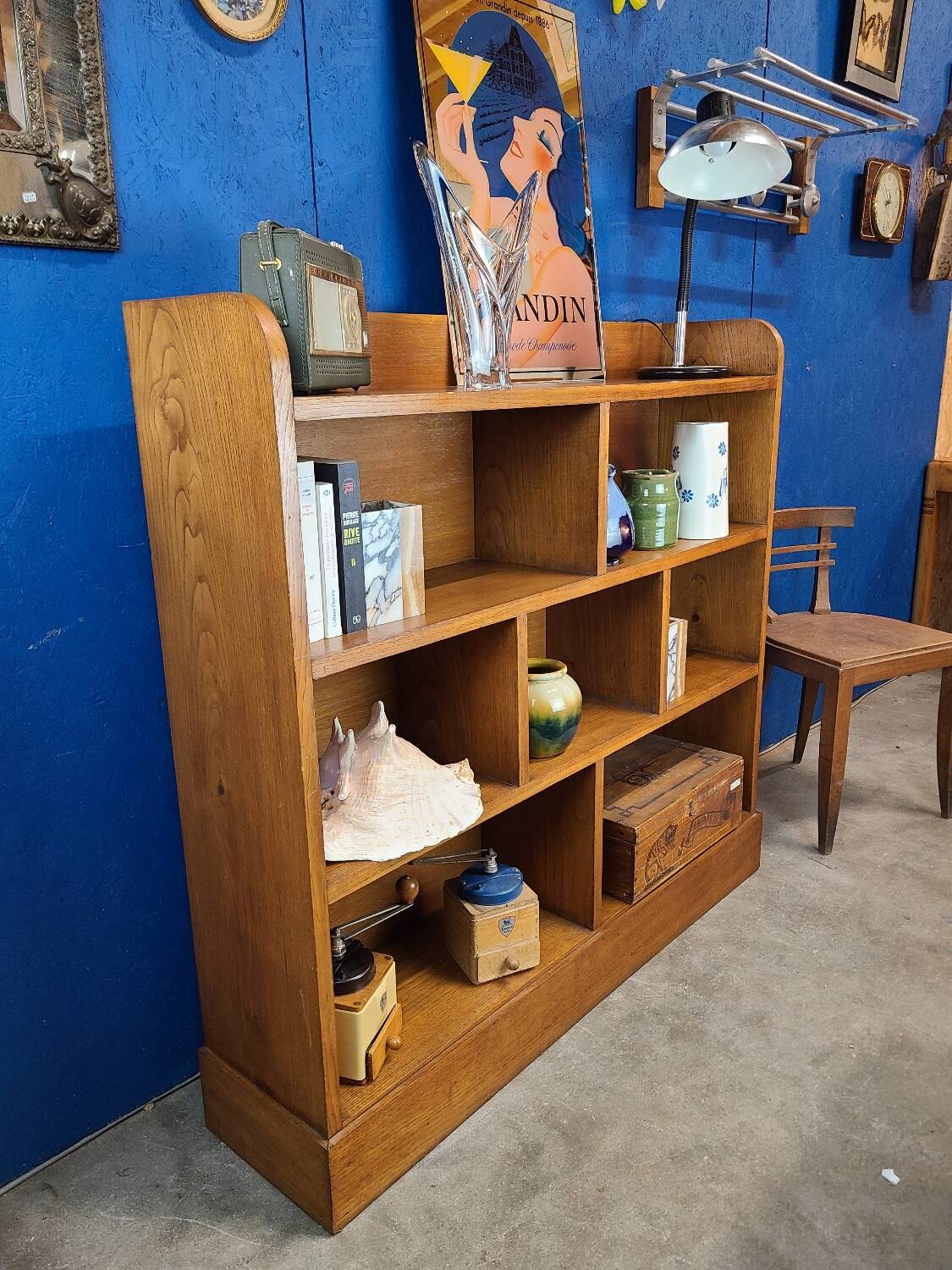 Large shelf, vintage solid oak bookcase from the 60s