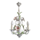 French Vintage 3 Light Pink Lily Flower Cage Style Metal Chandelier 5470