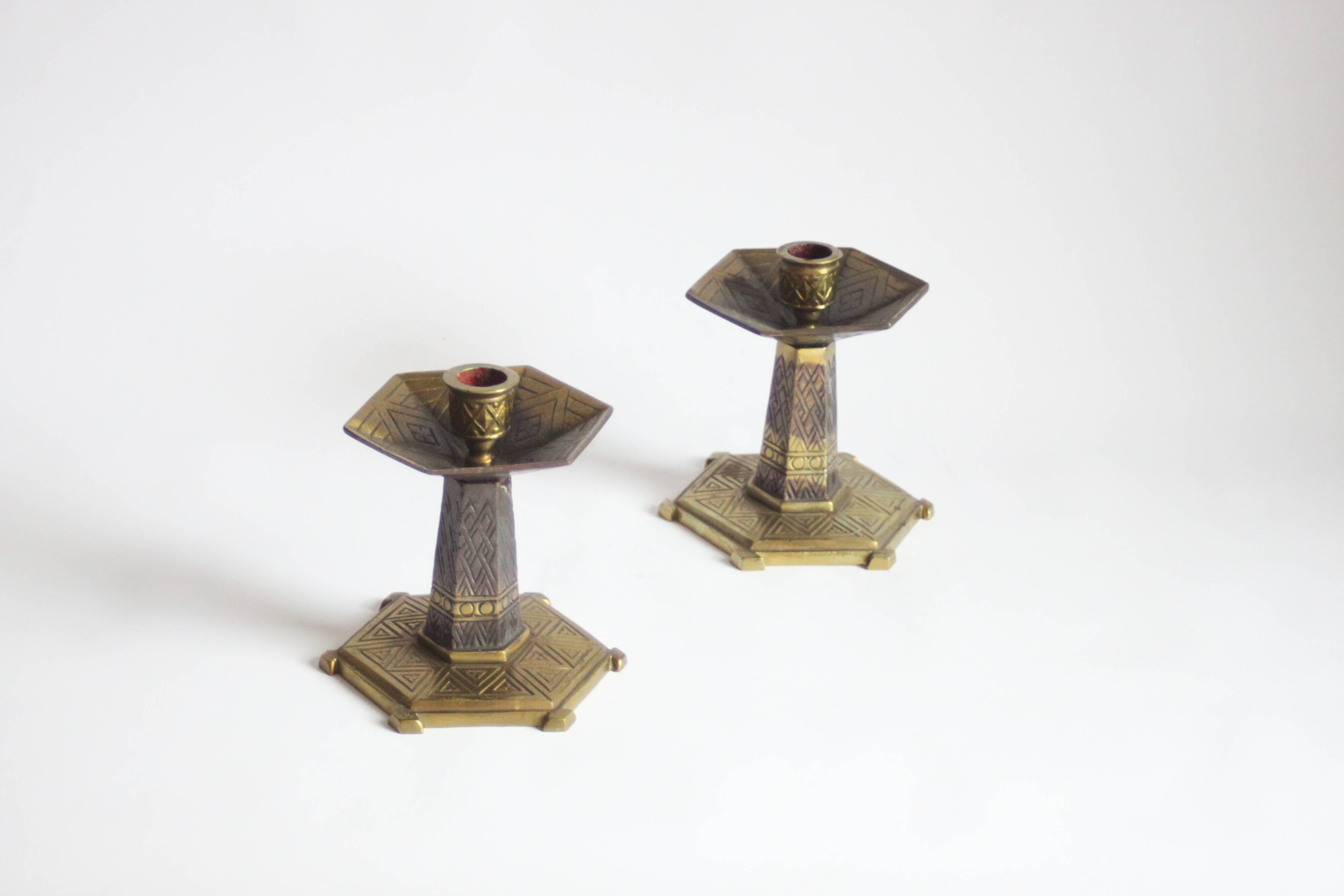 Art deco altar candle sticks in brass, 1920s