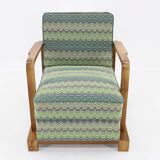1930s Restored Art Deco Armchair in Solid Walnut, Czechoslovakia