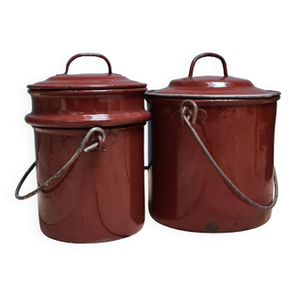 Set of 2 enamelled sheet metal pots