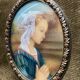 Miniature vierge en priere 1900 velours rose dore peinte a la main