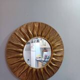 Sun mirror in gold-leaf resin from the 70s