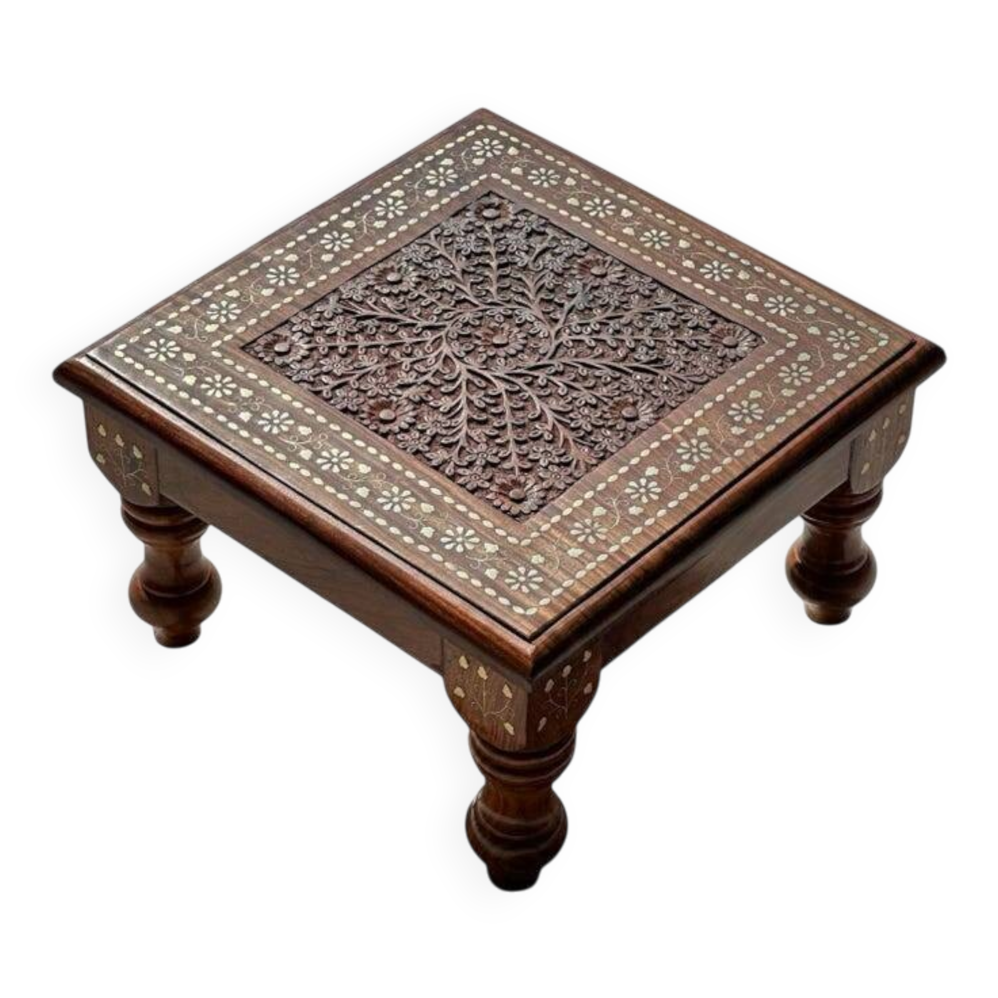 Sesham wood artisanal chowki 15 x 15 inches