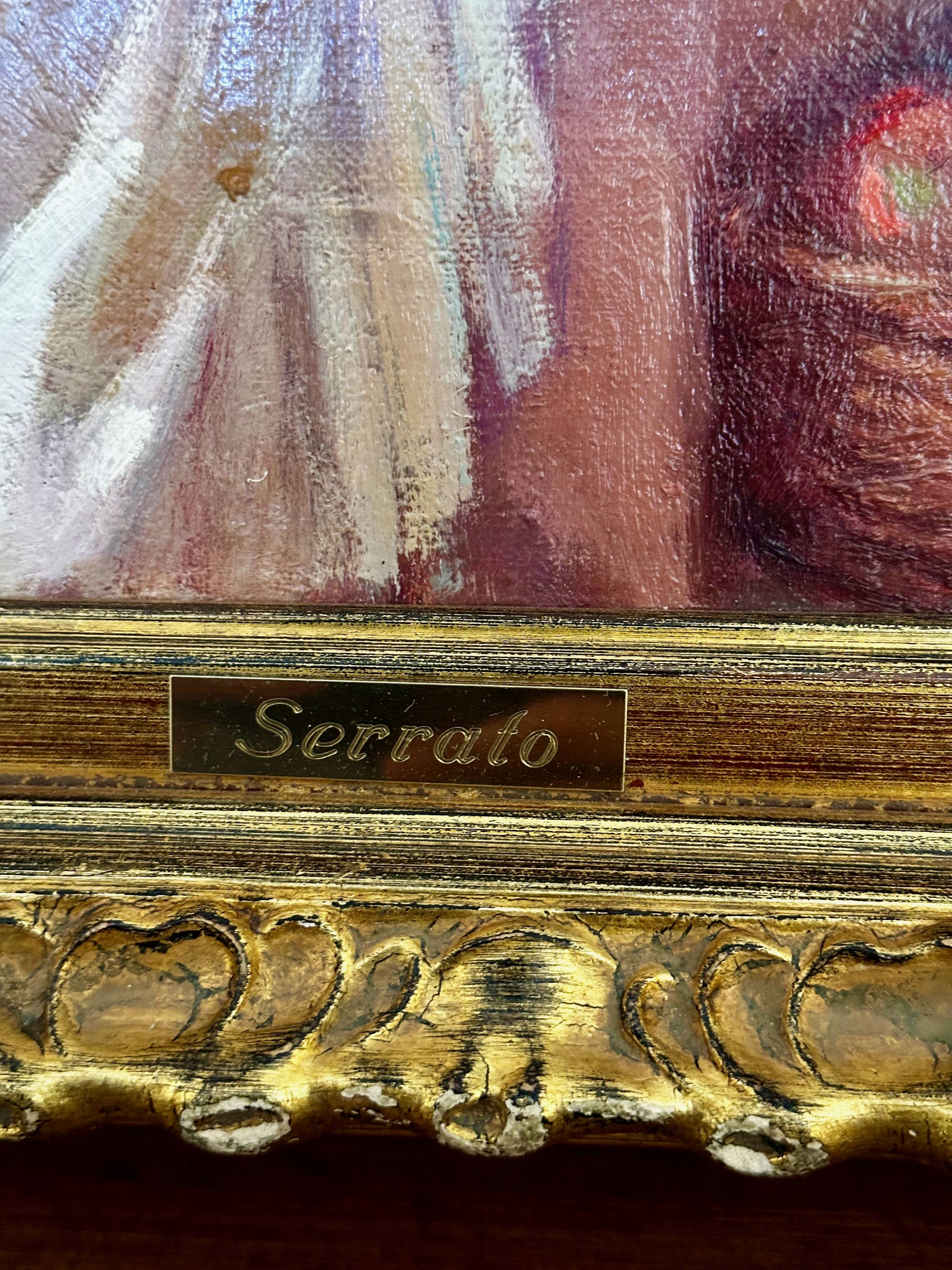 Oil on canvas signed ruggero serrato "young girl with apples"