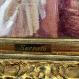 Oil on canvas signed ruggero serrato "young girl with apples"