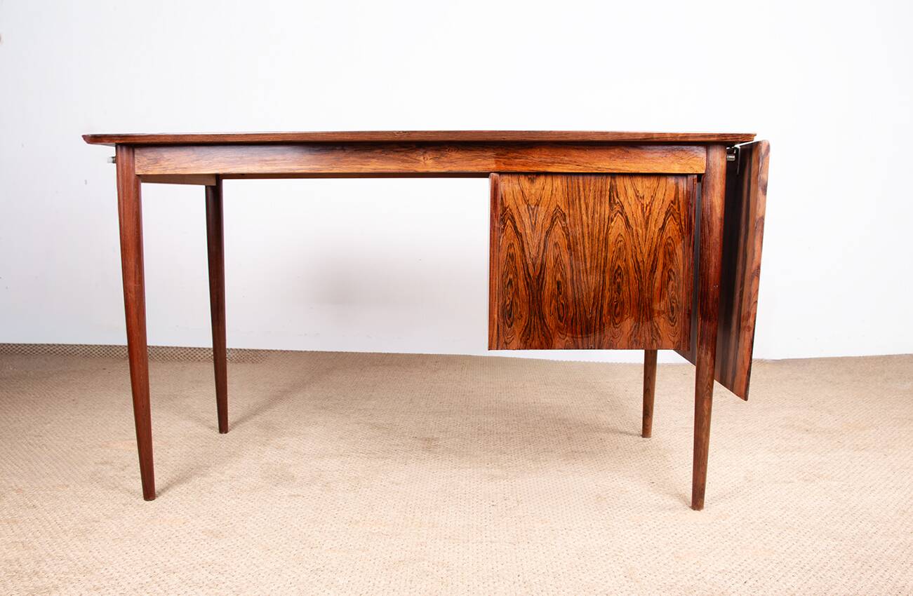 Danish extendable desk, Rosewood and Brass, model OS 51, Arne Vodder.