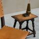 Rustic stool or side table in turned and carved solid oak, 19th century.