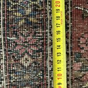 Antique handmade Hamadan Persian rug, ivory medallion on dark background 148x103.
