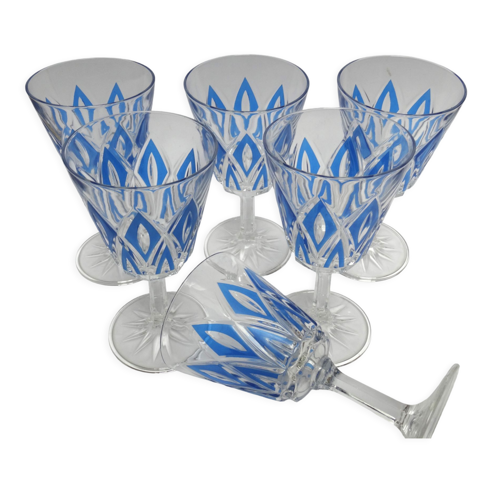 6 water glasses VMC Reims Harlequin blue