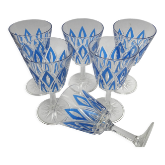 6 water glasses VMC Reims Harlequin blue