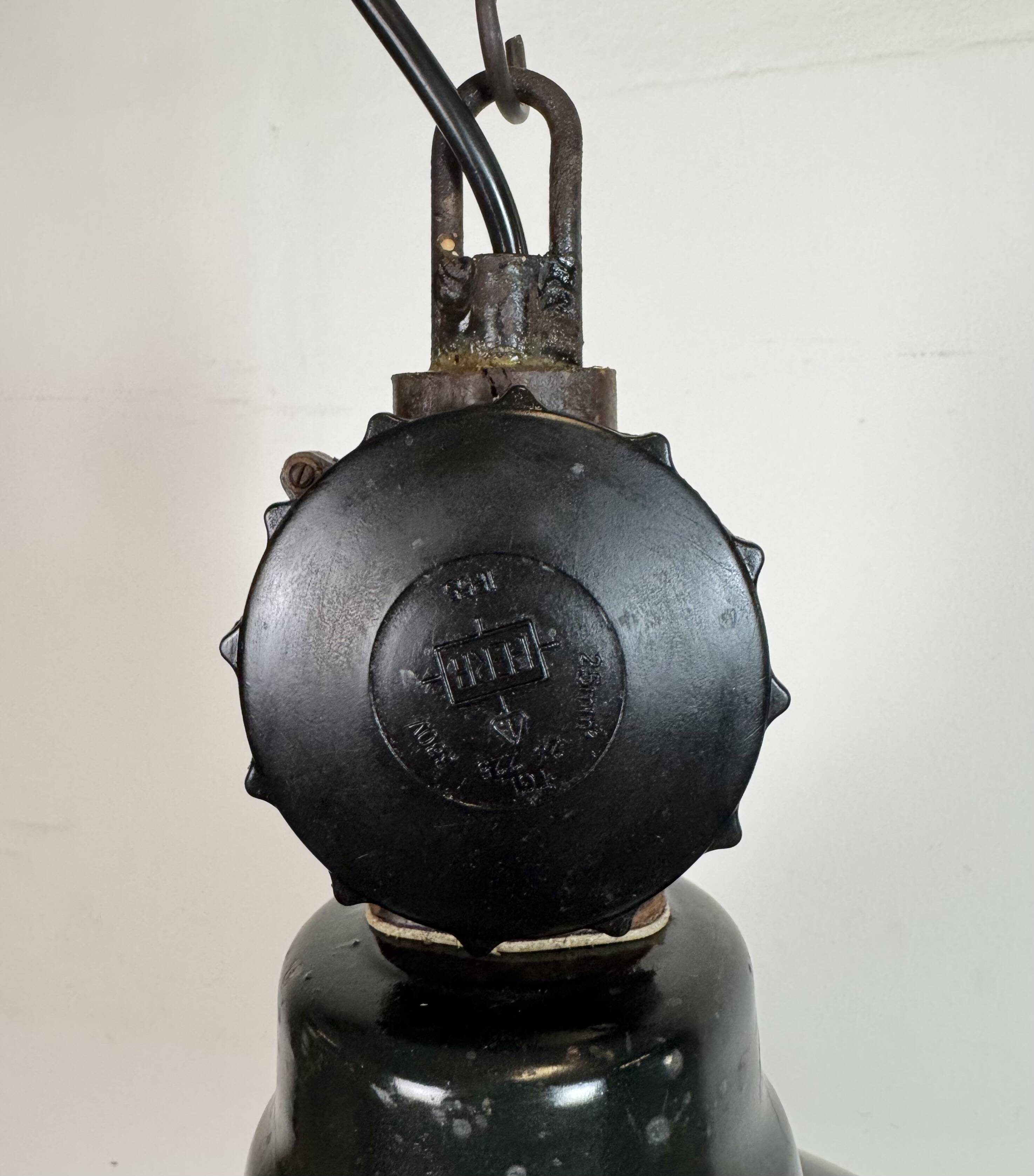 East German Black Enamel Factory Light by Lbd Veb Leuchtenbau Dresden, 1950