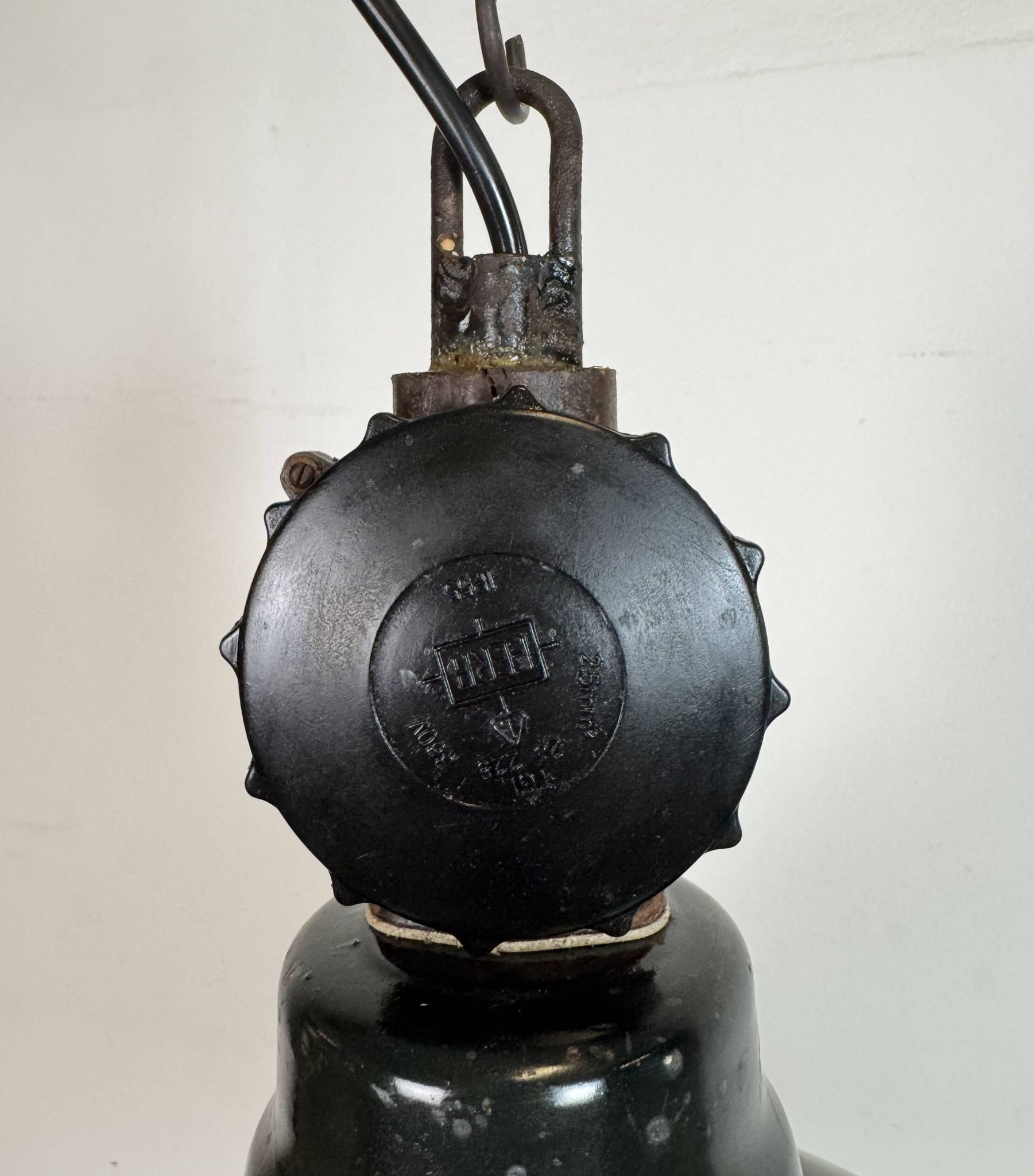 East German Black Enamel Factory Light by Lbd Veb Leuchtenbau Dresden, 1950
