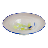 Grand bol en verre de Murano vintage avec bord bleu et pois multicolores – Verre soufflé à la bouche italien, art pop des années 1980