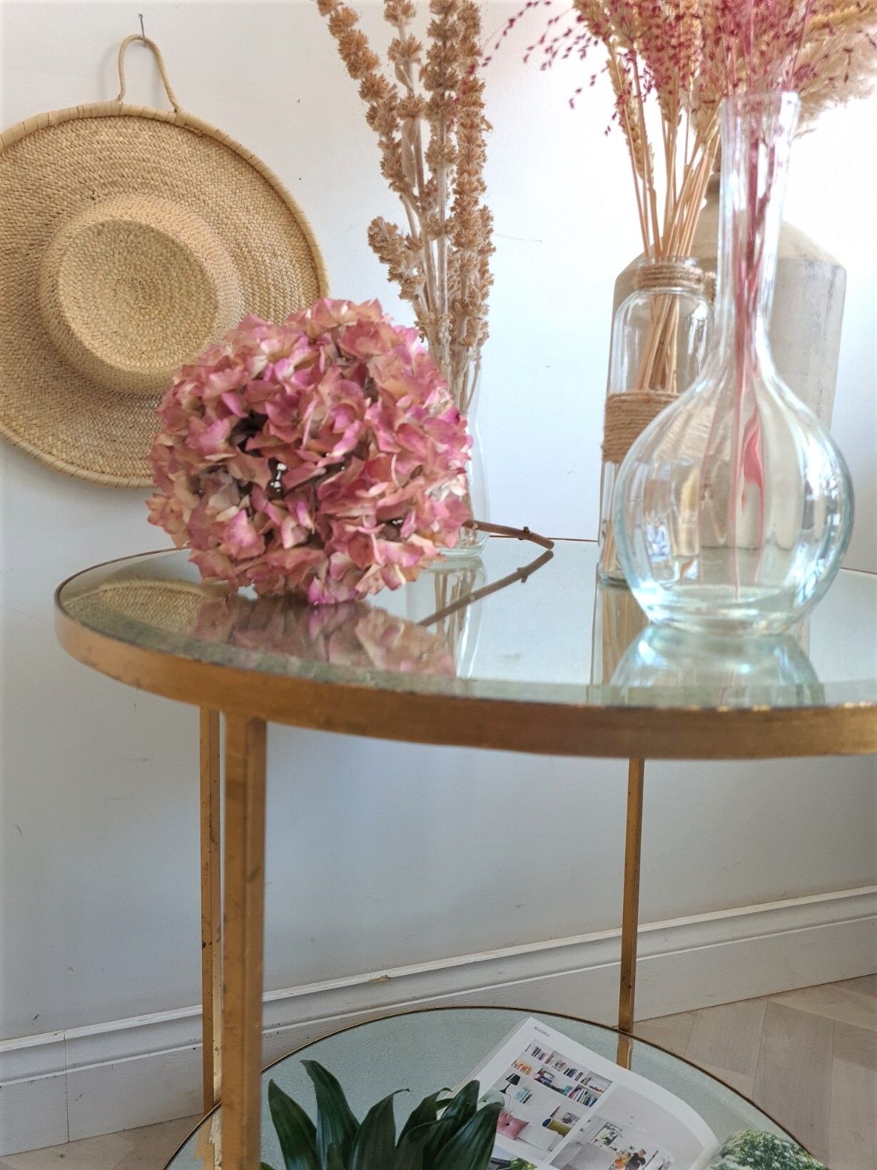 Old mirror pedestal table